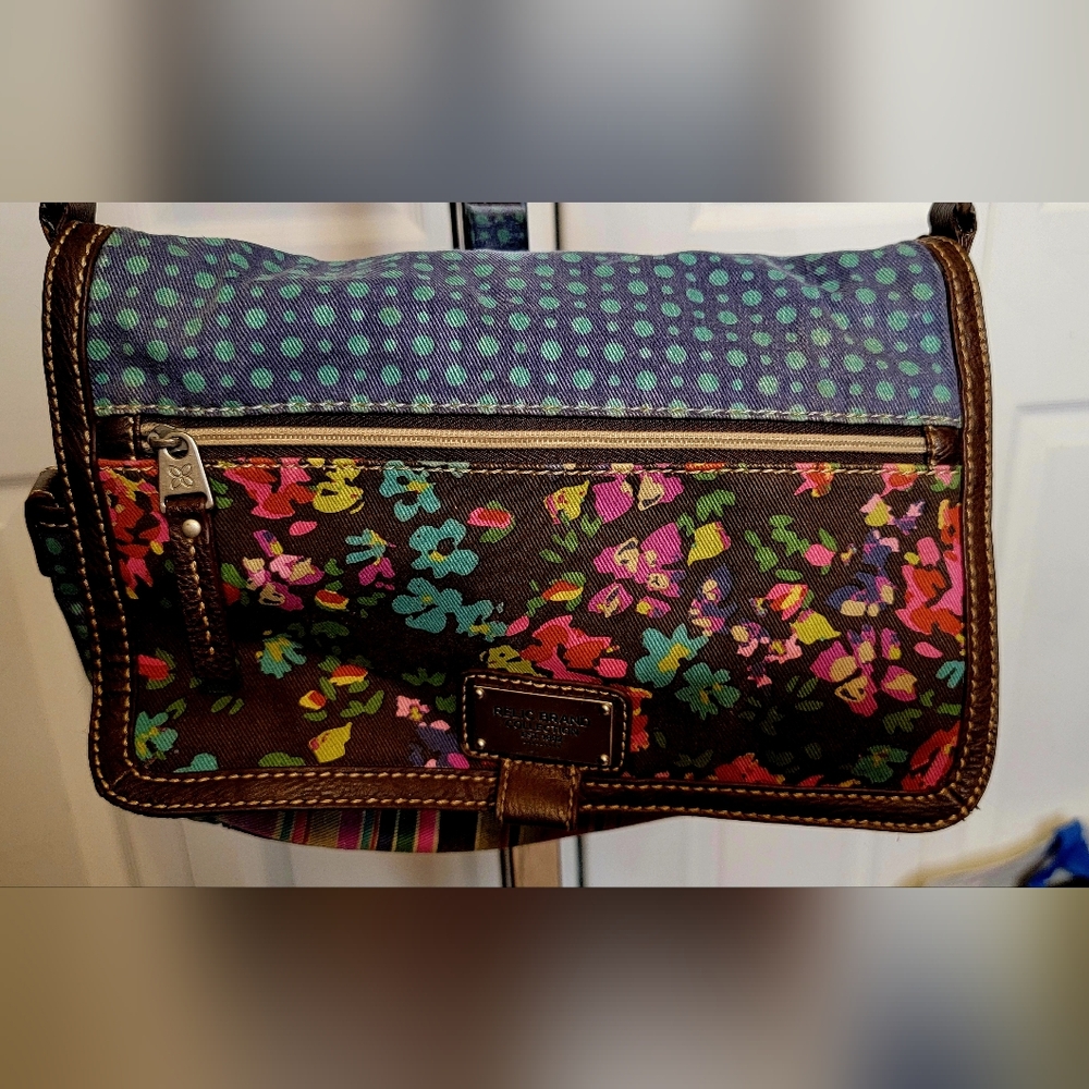 #559-Relic Brand Collection- Florals/Denim/Tan Crossbody Bag